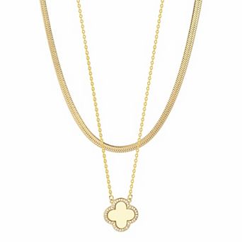 Adornia 14k Gold Flash Plated 2 pc Clover Pendant & Chain Necklace Set
