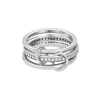 Adornia Silver Tone Connected 3 pc Ring Stack Set
