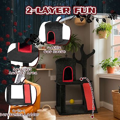 Cat Tree with Dome Condo, Branch Scratching Post and Ladder Scratch Board