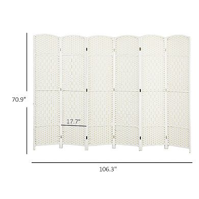 Folding 6 Panel Privacy Screen Room Divider with Pine Wood Frame