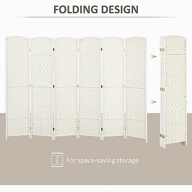 Folding 6 Panel Privacy Screen Room Divider with Pine Wood Frame