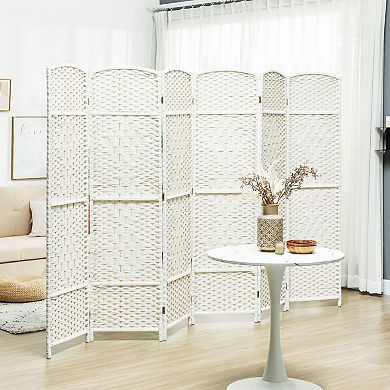 Folding 6 Panel Privacy Screen Room Divider with Pine Wood Frame