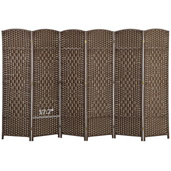Folding 6 Panel Privacy Screen Room Divider with Pine Wood Frame
