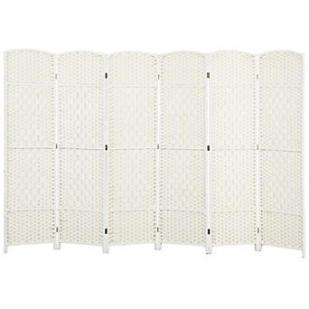 Folding 6 Panel Privacy Screen Room Divider with Pine Wood Frame