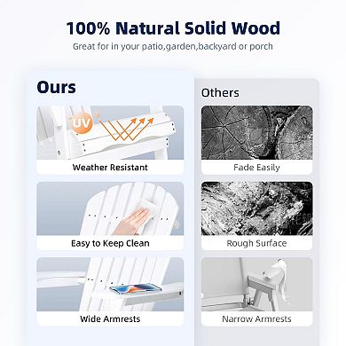 Set of 2 Solid Wood Folding Patio Adirondack Chairs with Wide Armrests