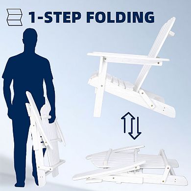 Set of 2 Solid Wood Folding Patio Adirondack Chairs with Wide Armrests