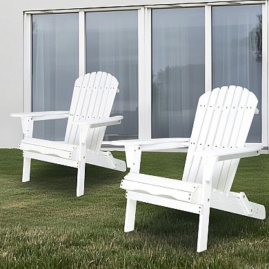 Set of 2 Solid Wood Folding Patio Adirondack Chairs with Wide Armrests
