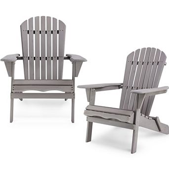 Set of 2 Solid Wood Folding Patio Adirondack Chairs with Wide Armrests
