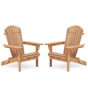 Set of 2 Solid Wood Folding Patio Adirondack Chairs with Wide Armrests