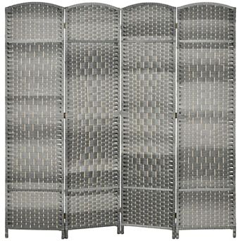 4-Panel Room Divider with Paulownia Wood Frame and Decorative Arched Top