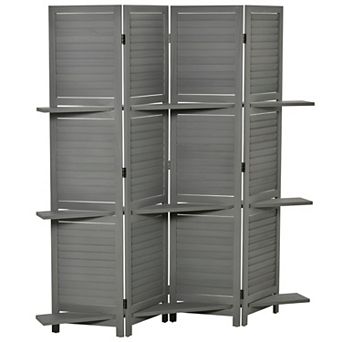Folding Room Divider with Blinds Panels and 3 Storage Shelves for Apartments
