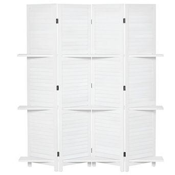Folding Room Divider with Blinds Panels and 3 Storage Shelves for Apartments