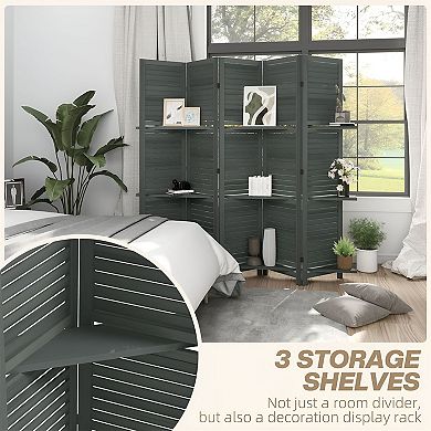 Adjustable 5-Panel Room Divider with Shelves for Bedroom or Office Spaces