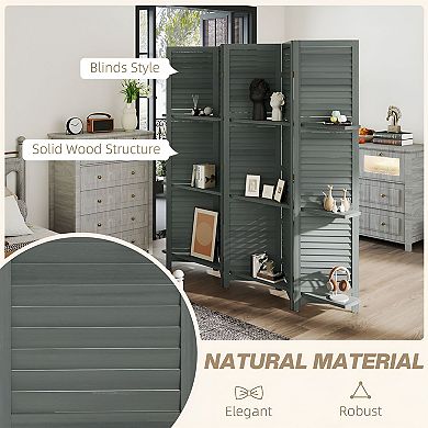 Adjustable 5-Panel Room Divider with Shelves for Bedroom or Office Spaces