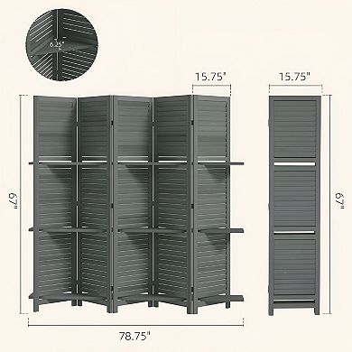 Adjustable 5-Panel Room Divider with Shelves for Bedroom or Office Spaces