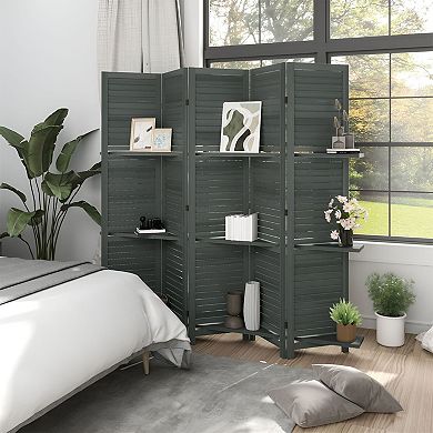Adjustable 5-Panel Room Divider with Shelves for Bedroom or Office Spaces