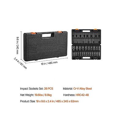 26-Piece Drive Metric Impact Socket Set 1036 mm with Protective Storage Case