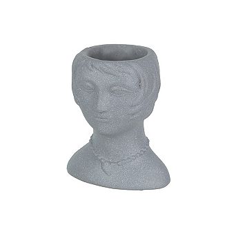 Roaring 20's Flapper Lady Gray Concrete Head Mini Planter 6 in Tall