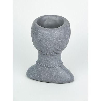 Roaring 20's Flapper Lady Gray Concrete Head Mini Planter 6 Inches Tall
