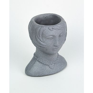 Roaring 20's Flapper Lady Gray Concrete Head Mini Planter 6 Inches Tall