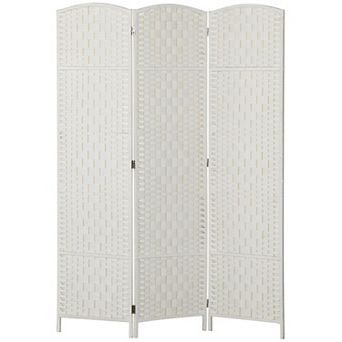 Folding Privacy Screen with Arched Wicker Panels, Lightweight 3-Panel Design