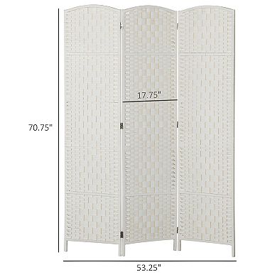 Folding Privacy Screen with Arched Wicker Panels, Lightweight 3-Panel Design