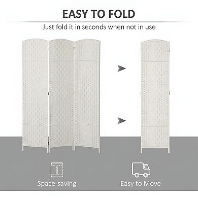 Folding Privacy Screen with Arched Wicker Panels, Lightweight 3-Panel Design