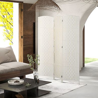 Folding Privacy Screen with Arched Wicker Panels, Lightweight 3-Panel Design