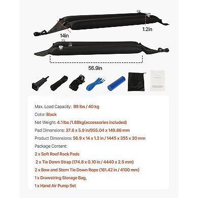 2 PCS Inflatable Car Roof Bars for Kayaks, Snowboards, Paddleboard