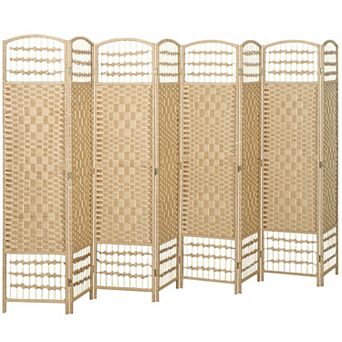 Eight-Panel Folding Room Divider with Woven Paper Panels and Wood Frame