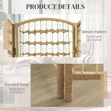 Eight-Panel Folding Room Divider with Woven Paper Panels and Wood Frame