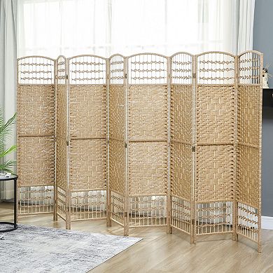 Eight-Panel Folding Room Divider with Woven Paper Panels and Wood Frame