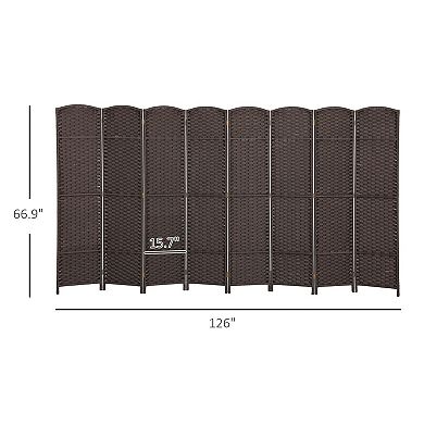 Folding 8 Panel Privacy Screen Room Divider with Pine Wood Frame