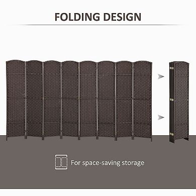 Folding 8 Panel Privacy Screen Room Divider with Pine Wood Frame