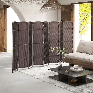 Folding 8 Panel Privacy Screen Room Divider with Pine Wood Frame