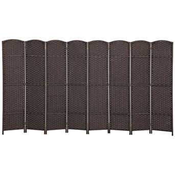 Folding 8 Panel Privacy Screen Room Divider with Pine Wood Frame