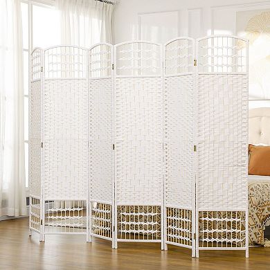 Six-Panel Folding Room Divider with Diamond Woven Paper Panels for Living Rooms