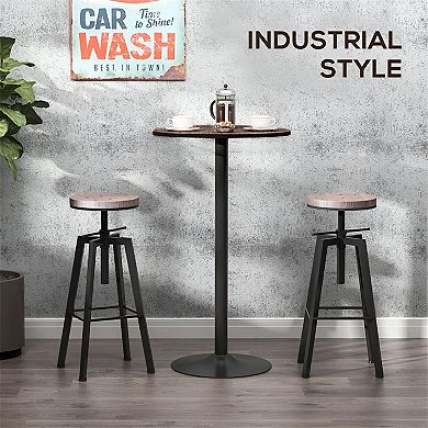 Compact Standing Table with Rustic Wood Top and Rust-Resistant Frame