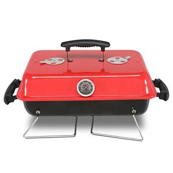 Portable Charcoal Grill with Lid Thermometer, Carry Handles for Camping Beach BBQ