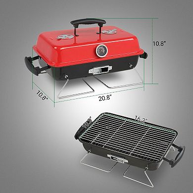 Portable Charcoal Grill with Lid Thermometer, Carry Handles for Camping Beach BBQ