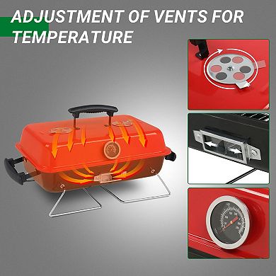 Portable Charcoal Grill with Lid Thermometer, Carry Handles for Camping Beach BBQ