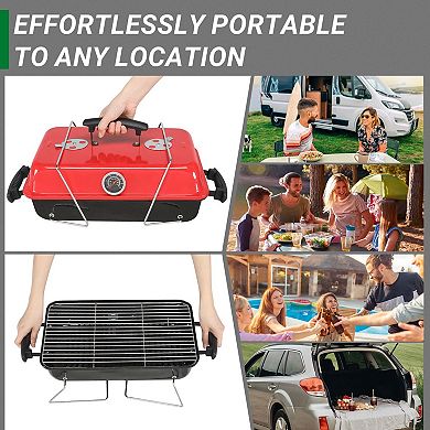 Portable Charcoal Grill with Lid Thermometer, Carry Handles for Camping Beach BBQ