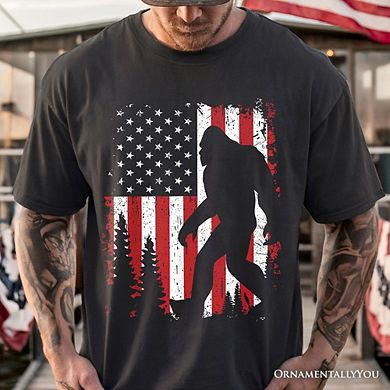 Bigfoot American Flag T-Shirt, Patriotic Sasquatch Tee