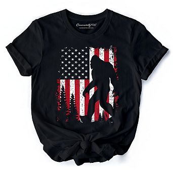 Bigfoot American Flag T-Shirt, Patriotic Sasquatch Tee