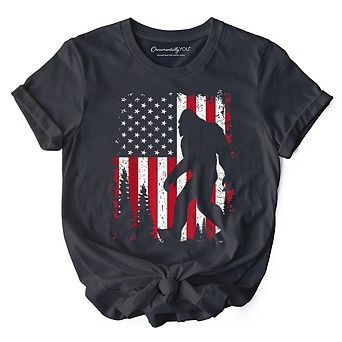 Bigfoot American Flag T-Shirt, Patriotic Sasquatch Tee