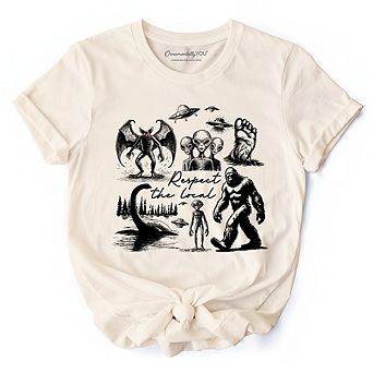 Respect The Local Cryptid Squad T-Shirt, Funny Bigfoot Alien Mothman Meme Tee