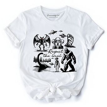 Respect The Local Cryptid Squad T-Shirt, Funny Bigfoot Alien Mothman Meme Tee