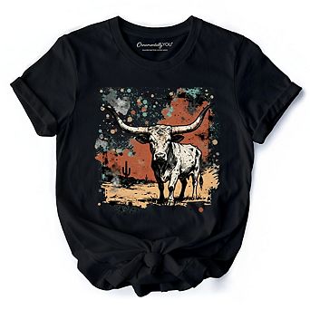 Western Longhorn Bull T-Shirt, Cowboy Rodeo Tee