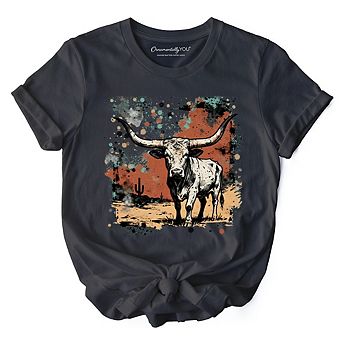 Western Longhorn Bull T-Shirt, Cowboy Rodeo Tee