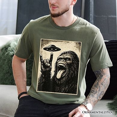 Bigfoot UFO Funny T-Shirt, Rock and Roll Sasquatch Meme Tee
